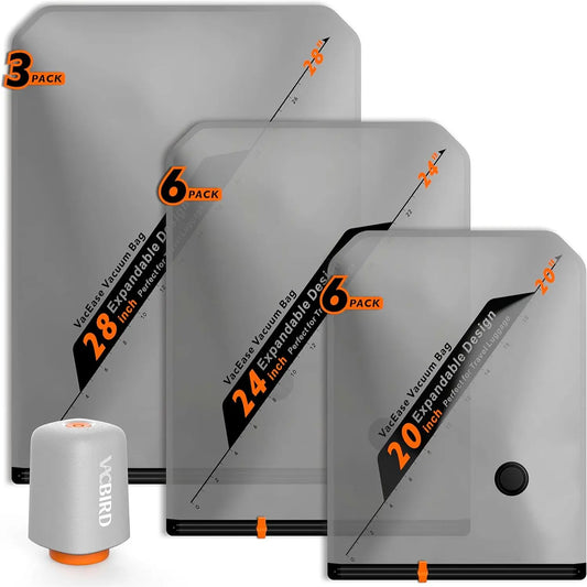 VACBIRD X8 Vacuum Compression Storage Bags Set, Rechargeable Wireless Pump | Space‑Saving for Dorm Travel & Seasonal Home Storage, Reduces Bulky Volume for Clothes, Bedding & Blankets 【Back‑to‑School】