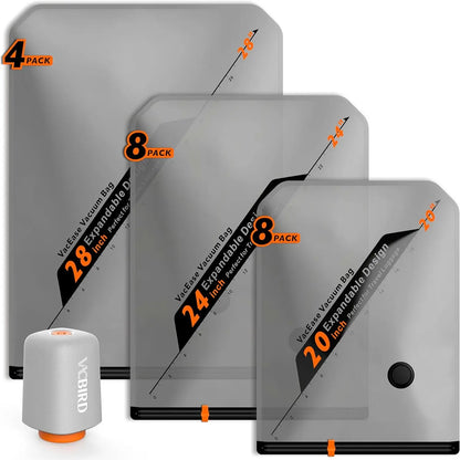VACBIRD X8 Vacuum Compression Storage Bags Set, Rechargeable Wireless Pump | Space‑Saving for Dorm Travel & Seasonal Home Storage, Reduces Bulky Volume for Clothes, Bedding & Blankets 【Back‑to‑School】