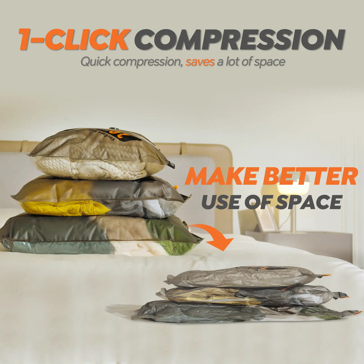 VACBIRD X8 Vacuum Compression Storage Bags Set, Rechargeable Wireless Pump | Space‑Saving for Dorm Travel & Seasonal Home Storage, Reduces Bulky Volume for Clothes, Bedding & Blankets 【Back‑to‑School】
