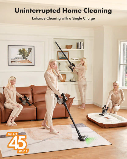【2026 Newly Upgraded】Trucozie T350 Cordless Vacuum Cleaner, 8-in-1 Lightweight Upright Stick Vacuum, 45-Min Runtime, Powerful 33kPa Suction, Ideal for Home, Hardwood Floors, Carpets & Pet Hair