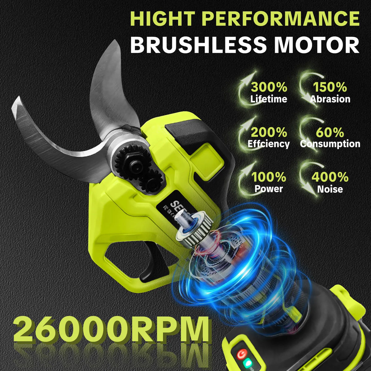SEESE Electric Pruning Shears, 1.25" Cutting Cordless Power Pruner, Brushless Motor, Dual 21V Batteries for Tree & Flower Trimming Gardening