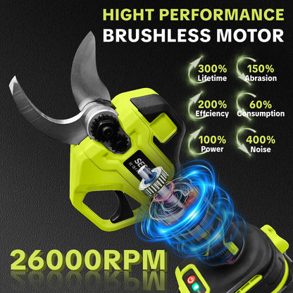 SEESE Electric Pruning Shears, 1.25" Cutting Cordless Power Pruner, Brushless Motor, Dual 21V Batteries for Tree & Flower Trimming Gardening