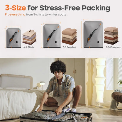 VACBIRD X8 Vacuum Compression Storage Bags Set, Rechargeable Wireless Pump | Space‑Saving for Dorm Travel & Seasonal Home Storage, Reduces Bulky Volume for Clothes, Bedding & Blankets 【Back‑to‑School】
