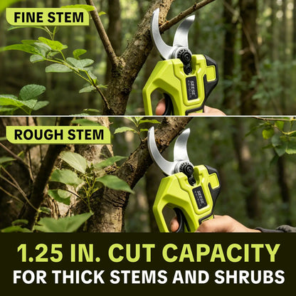 SEESE Electric Pruning Shears, 1.25" Cutting Cordless Power Pruner, Brushless Motor, Dual 21V Batteries for Tree & Flower Trimming Gardening