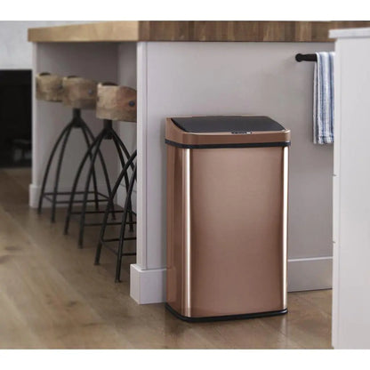 Nine Stars 13‑Gallon Motion Sensor Trash Can, Touch‑Free Automatic Stainless‑Steel Bin, Soft‑Close Quiet Lid, Fingerprint‑Resistant, Non‑Slip Base for Kitchen, Home & Office