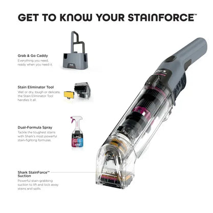 Shark StainForce HX104 Cordless Portable Spot & Stain Cleaner, Handheld Deep Stain Remover for Carpet, Upholstery, Car Interior, Pet Spills & Household Accidents